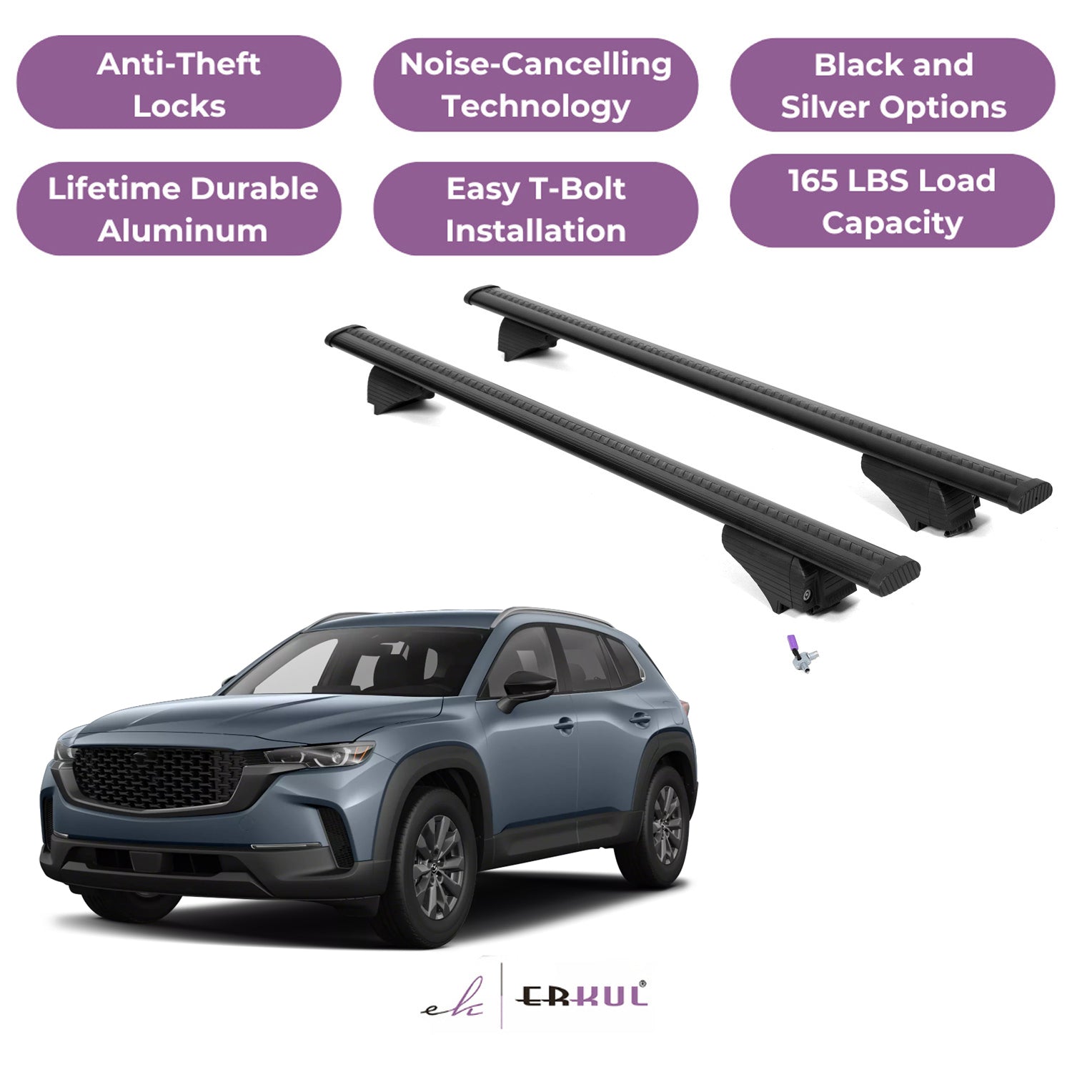Roof Rack Cross Bars with Extended Bar Design for Mazda CX-50 CX50 2023-2025  - Black