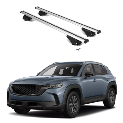 ERKUL Roof Rack Cross Bars for Mazda CX-50 CX50 2023-2024 | Aluminum Crossbars with Anti Theft Lock for Rooftop | Compatible with Flush Rails - Silver