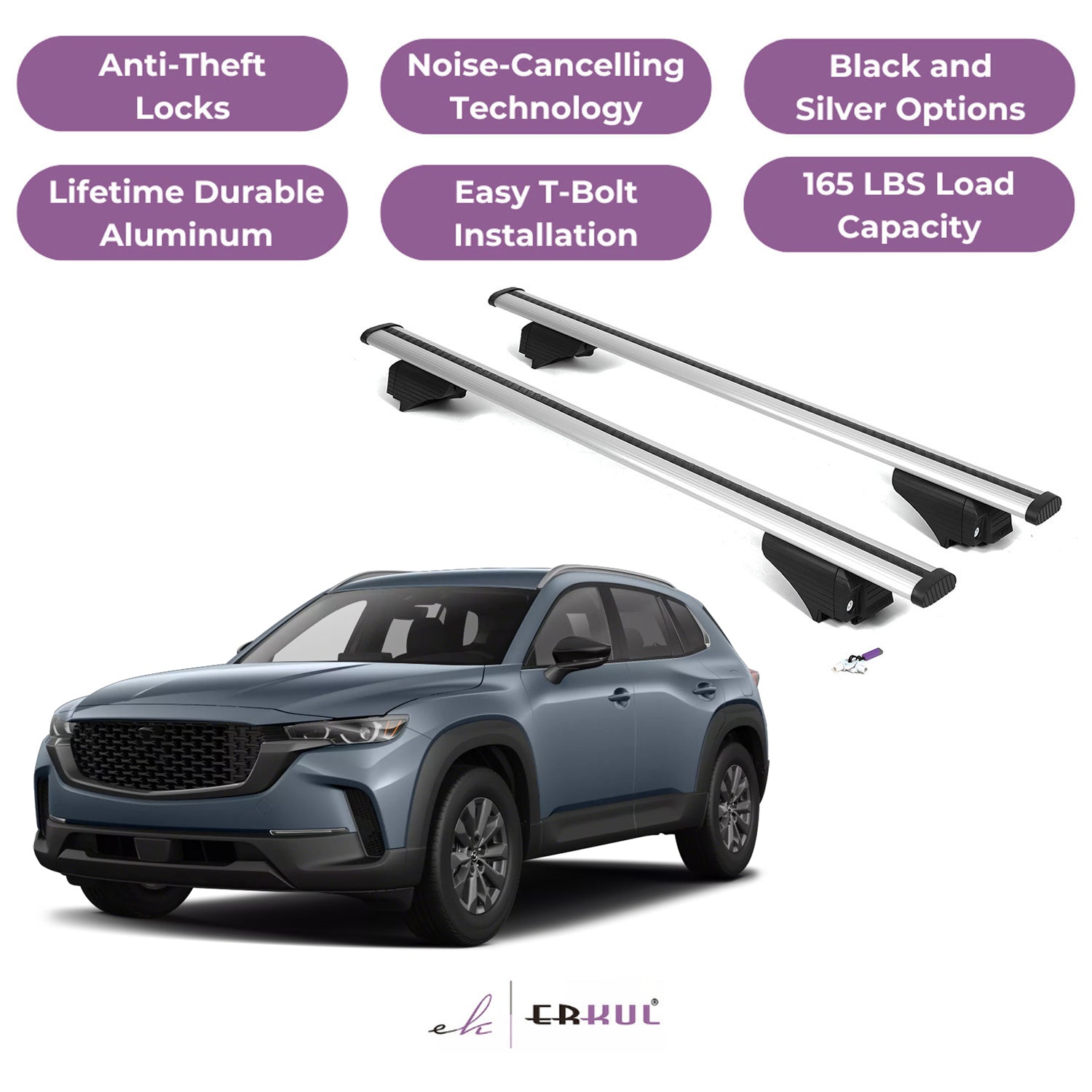 Roof Rack Cross Bars with Extended Bar Design for Mazda CX-50 CX50 2023-2025  - Silver