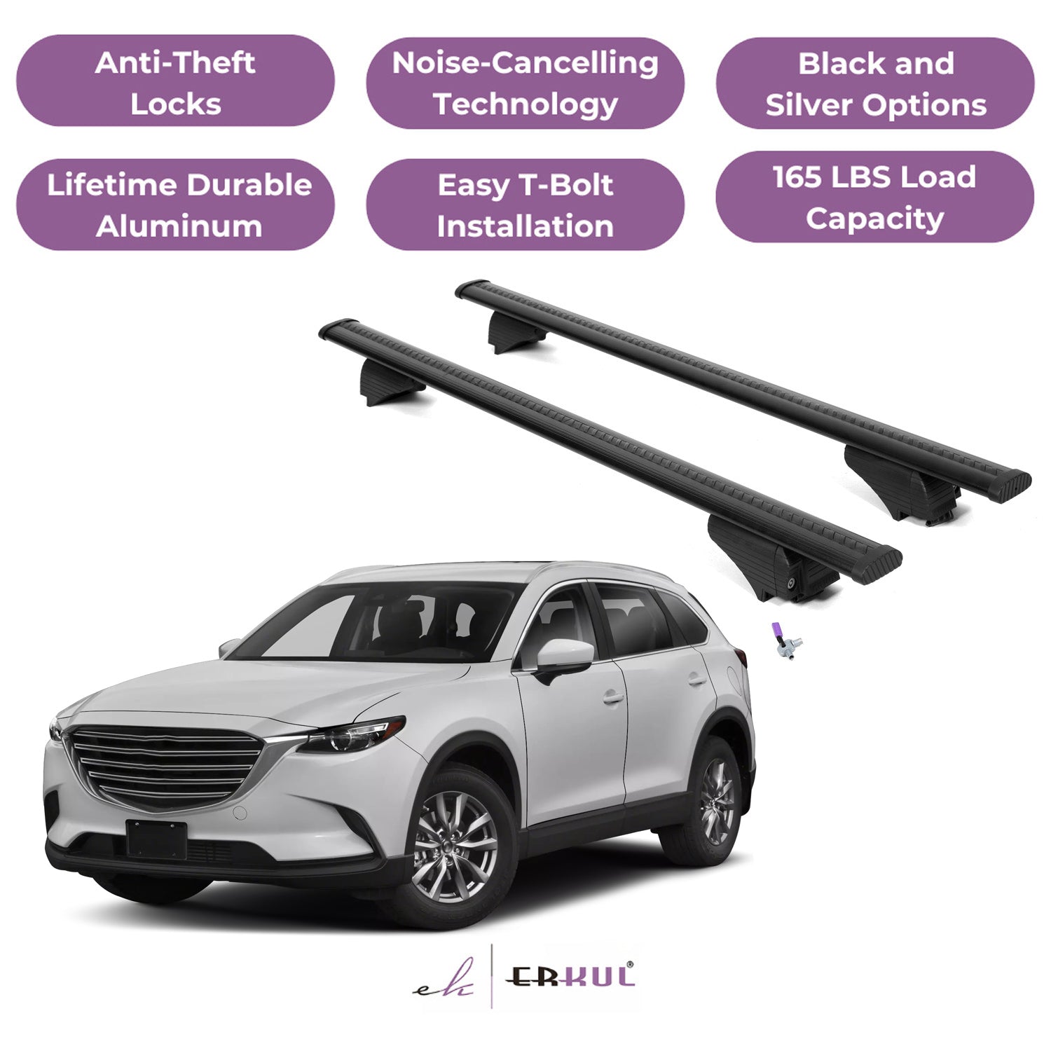 Roof Rack Cross Bars with Extended Bar Design for Mazda CX-9 CX9 2016-2024  - Black