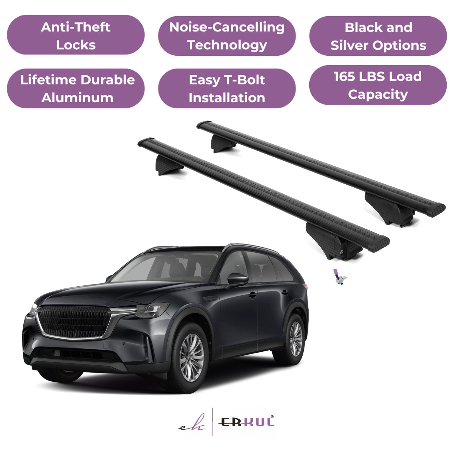Roof Rack Cross Bars with Extended Bar Design for Mazda CX-90 CX90 2024-2025  - Black