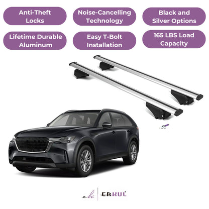 ERKUL Roof Rack Cross Bars for Mazda CX-90 CX90 2024-2025 - Flush Rails - Silver