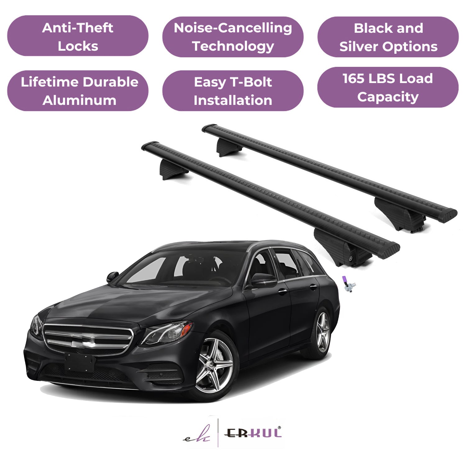 Roof Rack Cross Bars with Extended Bar Design for Mercedes Benz E-Class 2017-2023 - Black