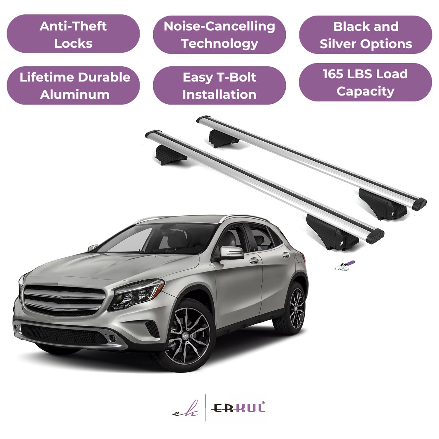 Roof Rack Cross Bars with Extended Bar Design for Mercedes Benz GLA 2014-2020 - Silver