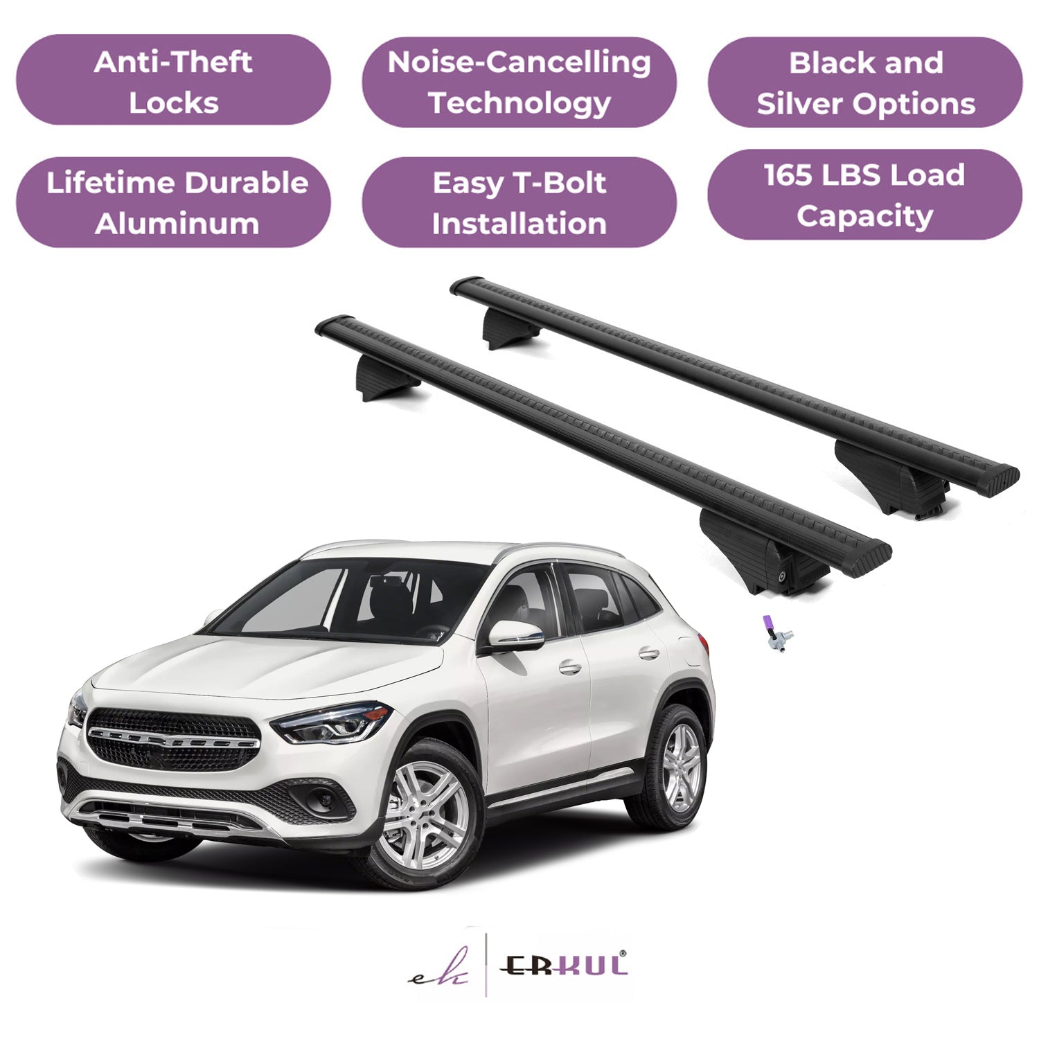 Roof Rack Cross Bars with Extended Bar Design for Mercedes Benz GLA 2021-2025  - Black