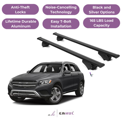 ERKUL Roof Rack Cross Bars for Mercedes Benz GLC 2016-2022 - Flush Rails - Black