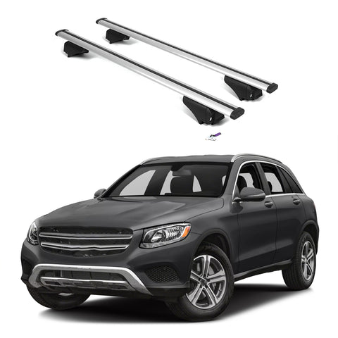 ERKUL Roof Rack Cross Bars for Mercedes Benz GLC 2016-2022 | Aluminum Crossbars with Anti Theft Lock for Rooftop | Compatible with Flush Rails - Silver