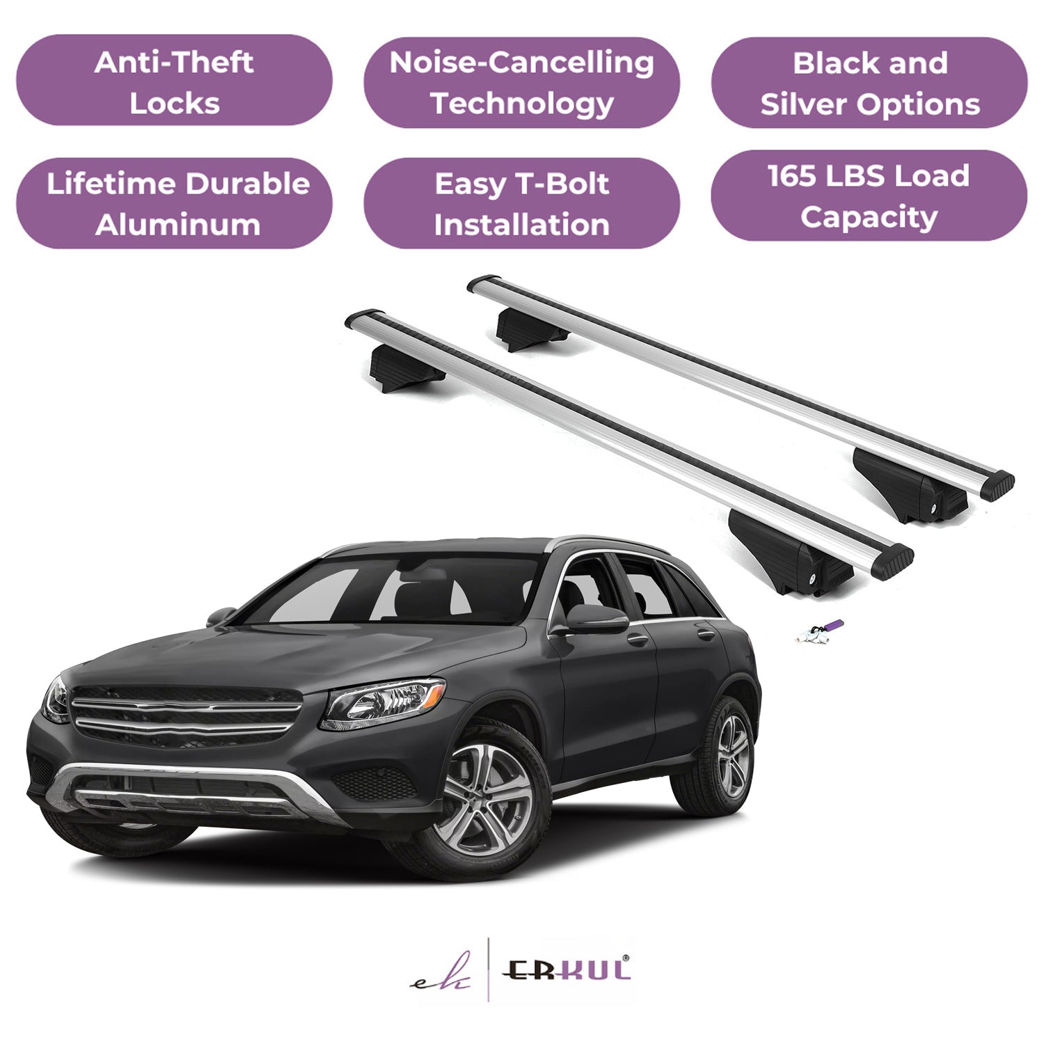 Roof Rack Cross Bars with Extended Bar Design for Mercedes Benz GLC 2016-2022 - Silver