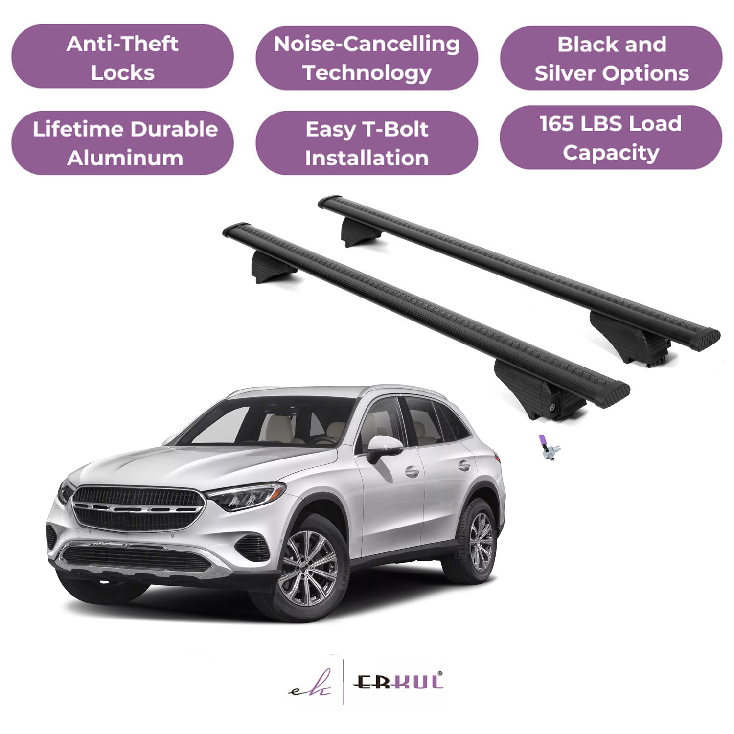Roof Rack Cross Bars with Extended Bar Design for Mercedes Benz GLC 2023-2025  - Black