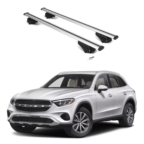 ERKUL Roof Rack Cross Bars for Mercedes Benz GLC 2023-2025 | Aluminum Crossbars with Anti Theft Lock for Rooftop | Compatible with Flush Rails - Silver