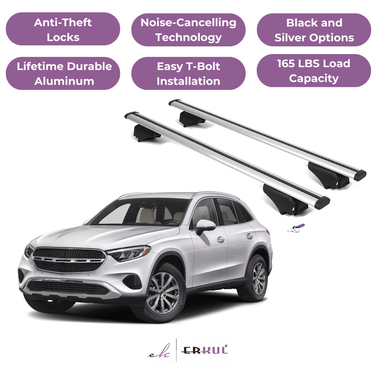 Roof Rack Cross Bars with Extended Bar Design for Mercedes Benz GLC 2023-2025 - Silver