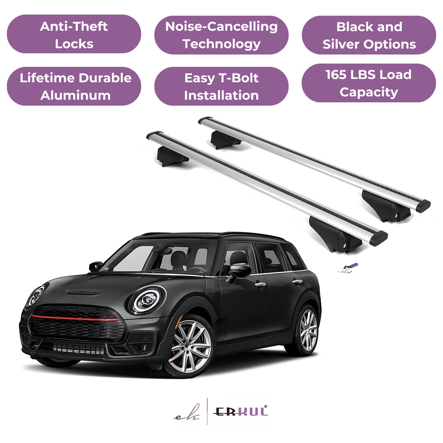 Roof Rack Cross Bars with Extended Bar Design for Mini Cooper Clubman 2016-2024 - Silver