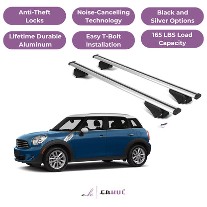 ERKUL Roof Rack Cross Bars for Mini Countryman 2011-2016 - Flush Rails - Silver
