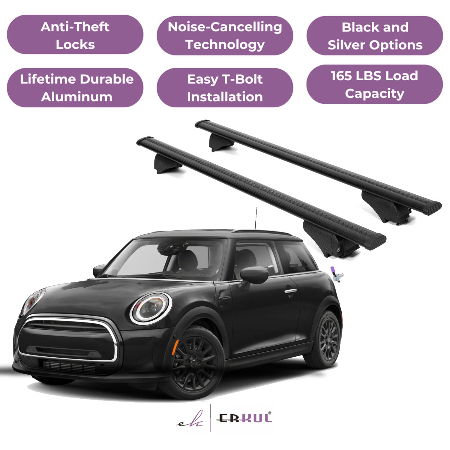 Roof Rack Cross Bars with Extended Bar Design for Mini Cooper Hardtop 2014-2025 - Black