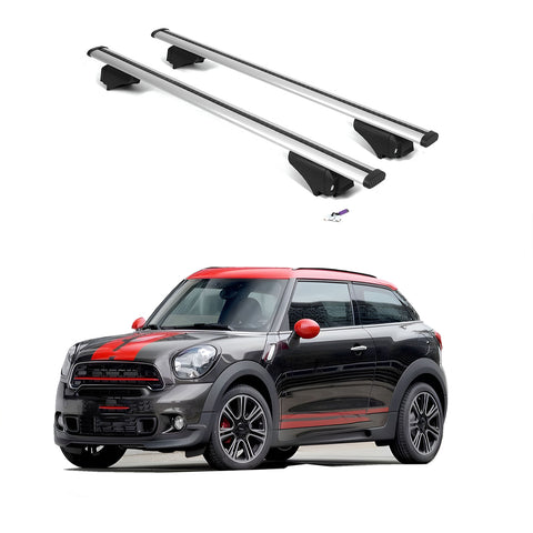 ERKUL Roof Rack Cross Bars for Mini Cooper Paceman 2011-2016 | Aluminum Crossbars with Anti Theft Lock for Rooftop | Compatible with Flush Rails - Silver