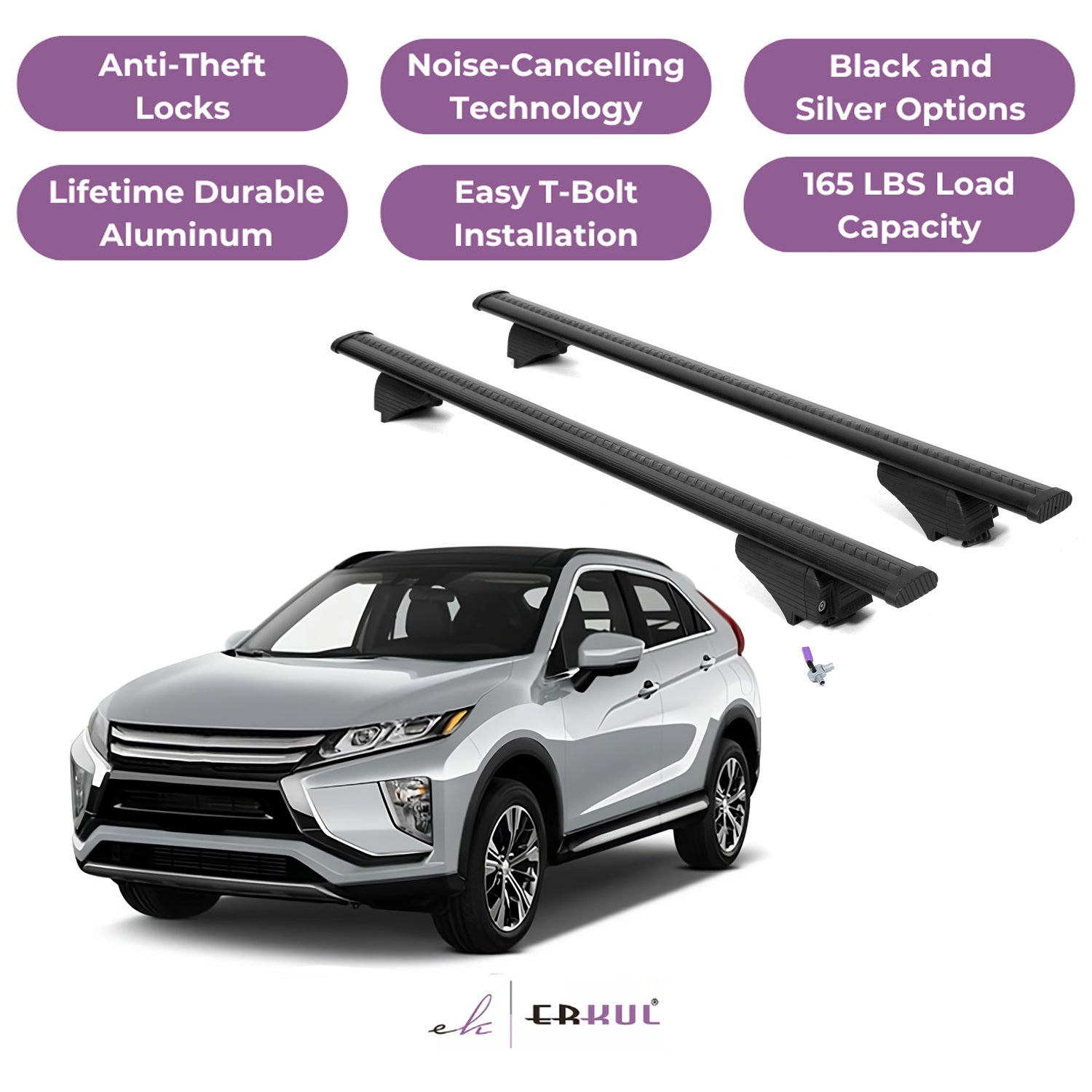Roof Rack Cross Bars with Extended Bar Design for Mitsubishi Eclipse Cross 2018-2025 - Black