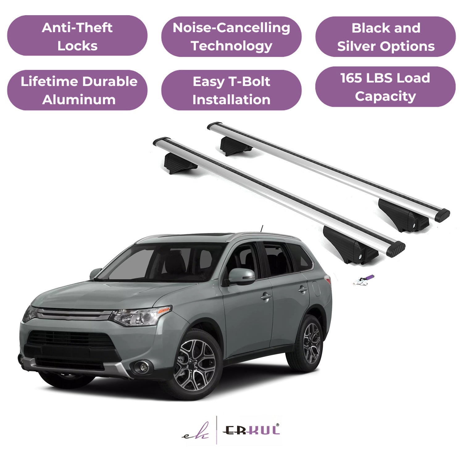 Roof Rack Cross Bars with Extended Bar Design for Mitsubishi Outlander 2014-2021 - Silver