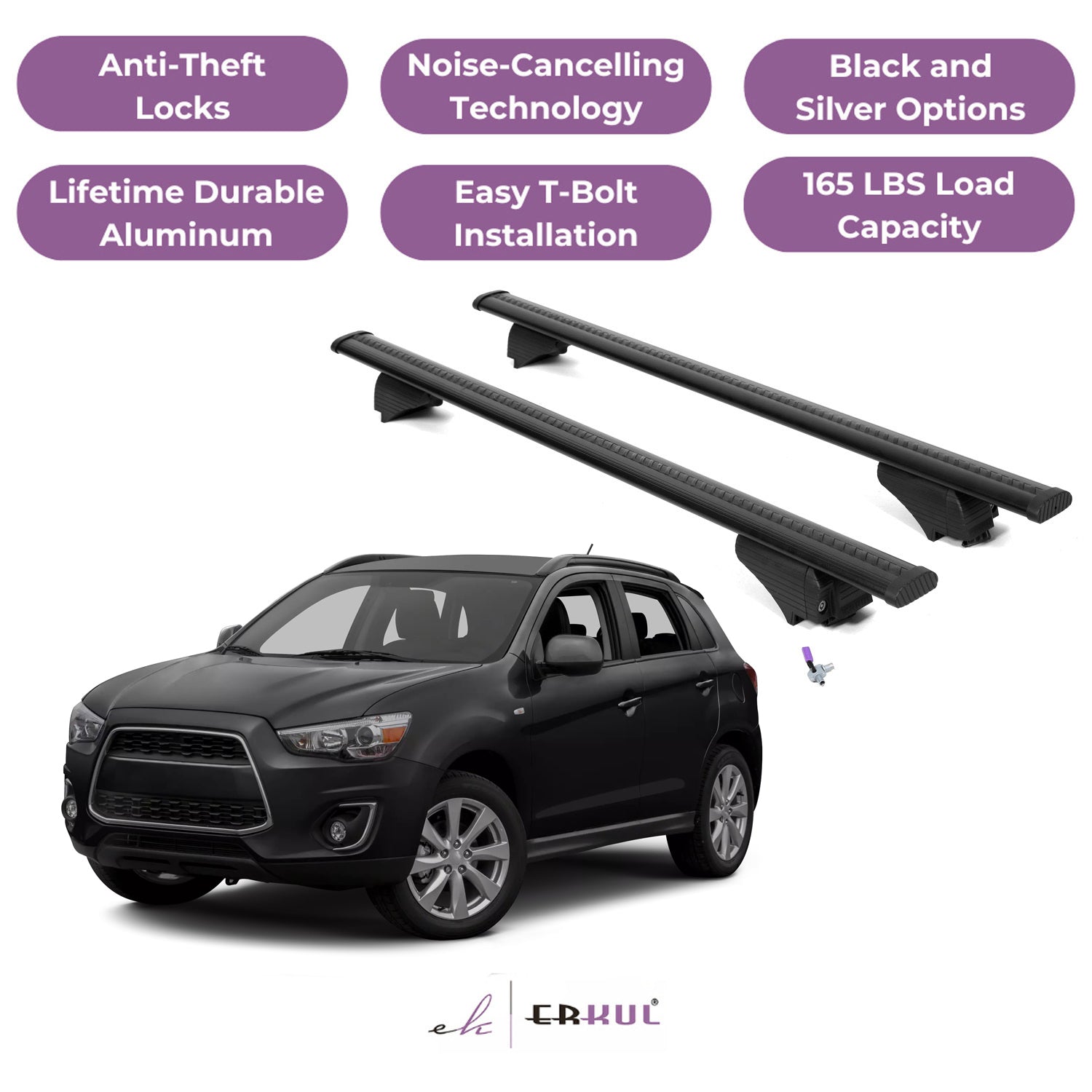 Roof Rack Cross Bars with Extended Bar Design for Mitsubishi Outlander Sport 2011-2025 - Black