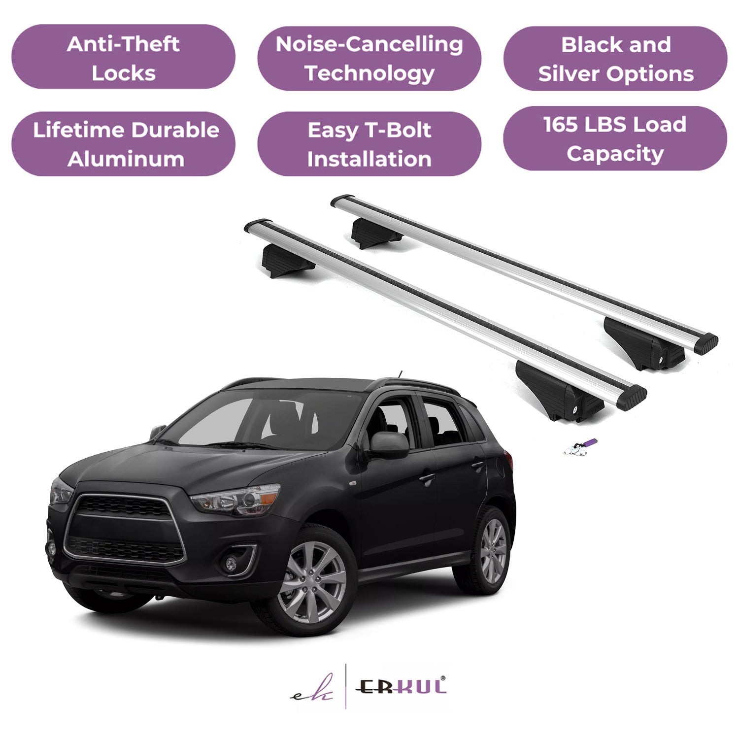Roof Rack Cross Bars with Extended Bar Design for Mitsubishi Outlander Sport 2011-2025 - Silver
