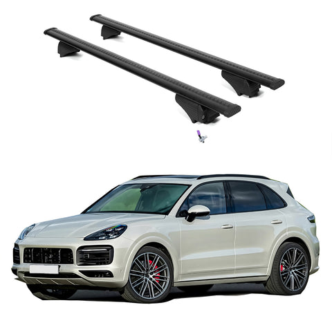 ERKUL Roof Rack Cross Bars for Porsche Cayenne 2019-2024 | Aluminum Crossbars with Anti Theft Lock for Rooftop | Compatible with Flush Rails - Black