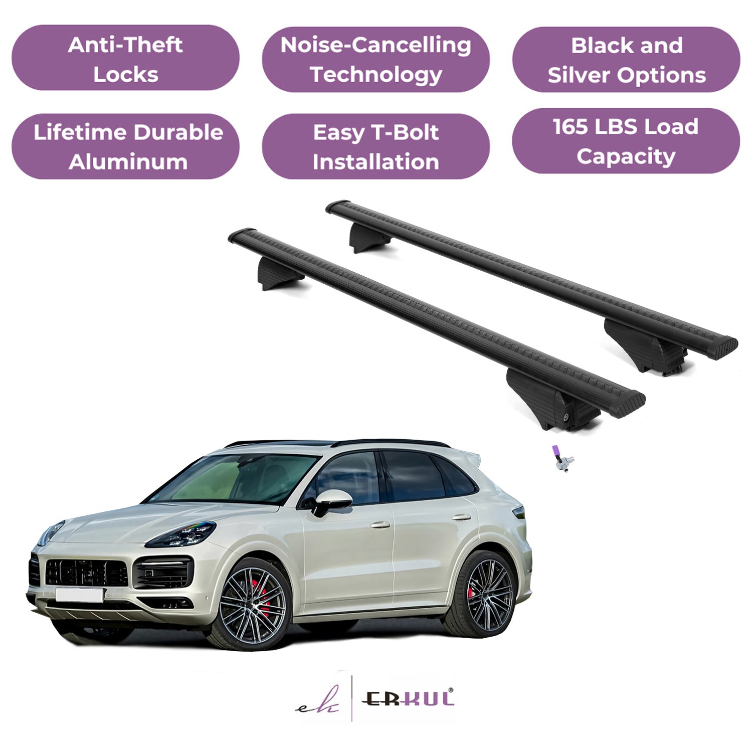 Roof Rack Cross Bars with Extended Bar Design for Porsche Cayenne 2019-2025  - Black