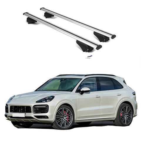 ERKUL Roof Rack Cross Bars for Porsche Cayenne 2019-2024 | Aluminum Crossbars with Anti Theft Lock for Rooftop | Compatible with Flush Rails - Silver