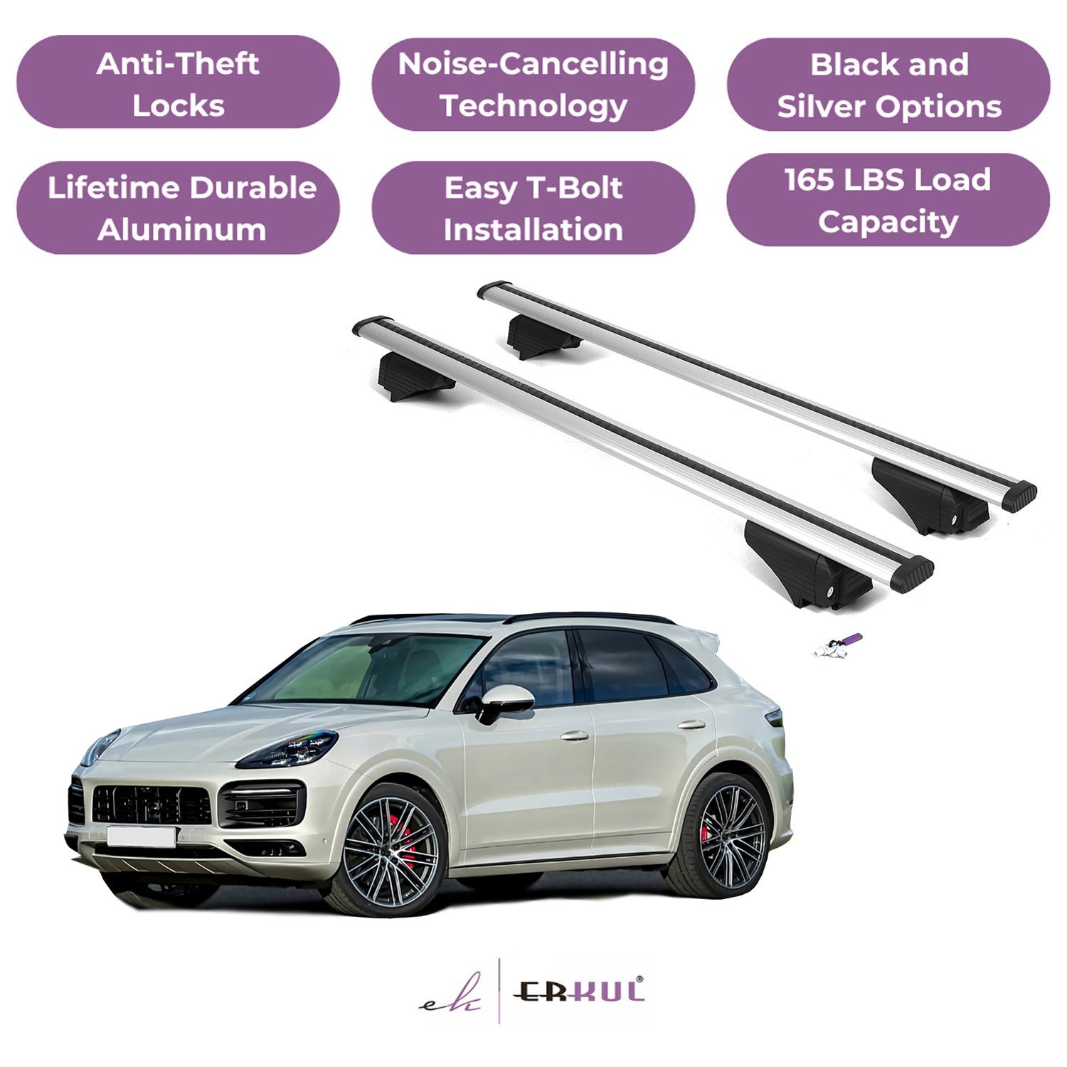 Roof Rack Cross Bars with Extended Bar Design for Porsche Cayenne 2019-2025  - Silver