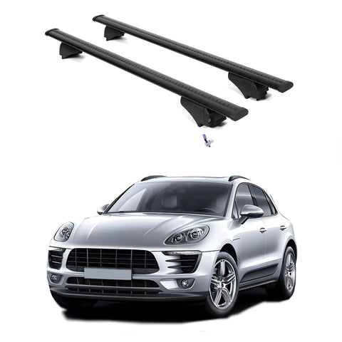 ERKUL Roof Rack Cross Bars for Porsche Macan 2014-2024 | Aluminum Crossbars with Anti Theft Lock for Rooftop | Compatible with Flush Rails - Black