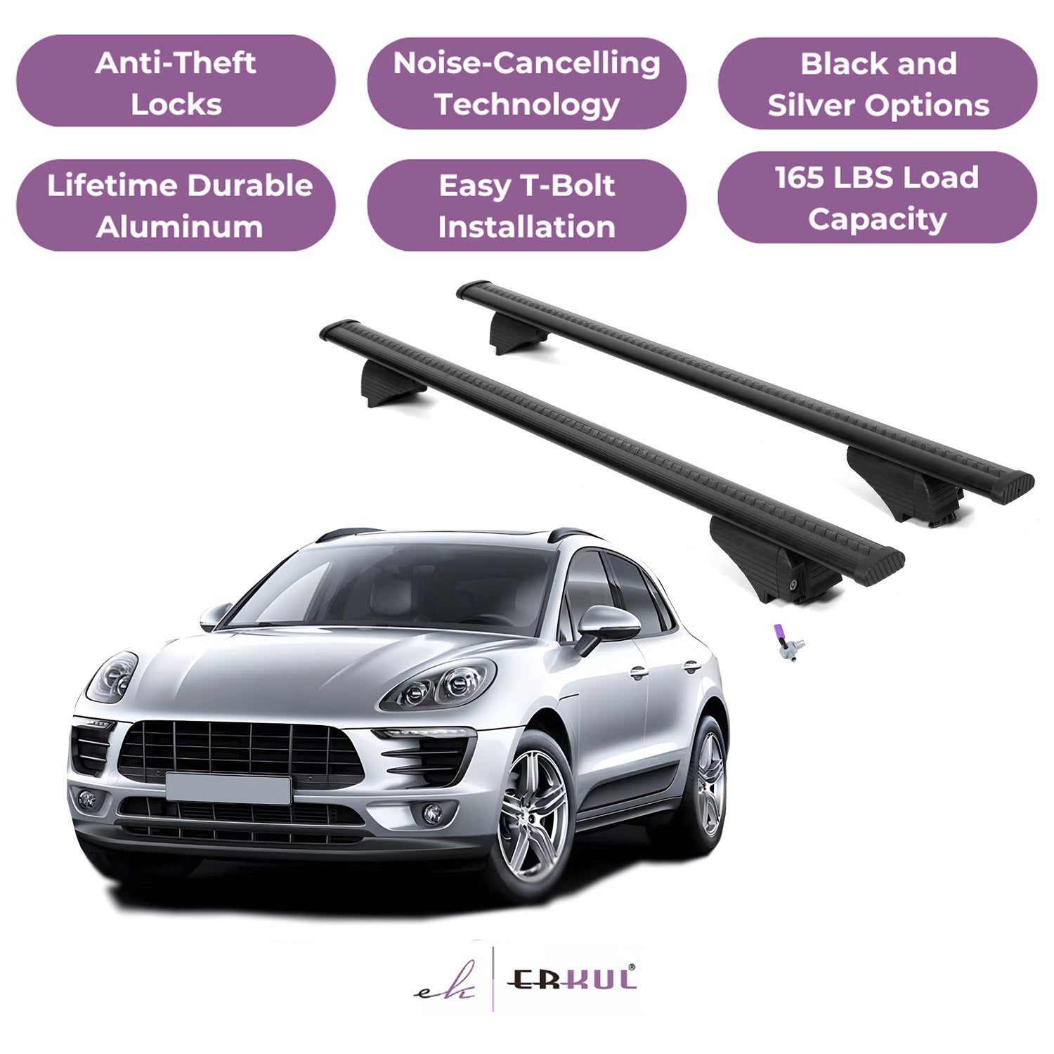 Roof Rack Cross Bars with Extended Bar Design for Porsche Macan 2015-2025  - Black