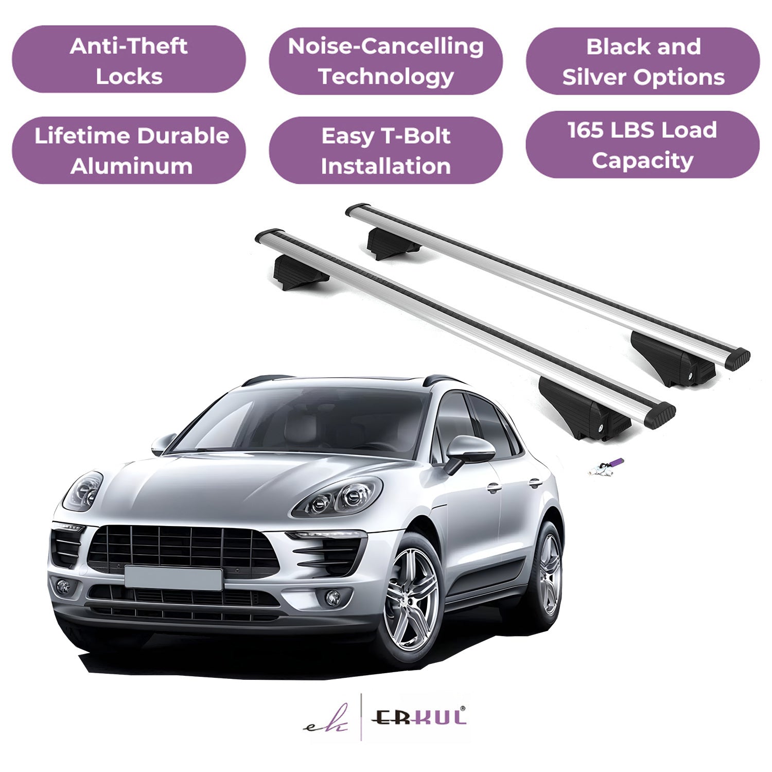 Roof Rack Cross Bars with Extended Bar Design for Porsche Macan 2015-2025  - Silver
