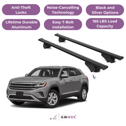 Roof Rack Cross Bars with Extended Bar Design for VW Volkswagen Atlas Cross Sport 2020-2025 - Black