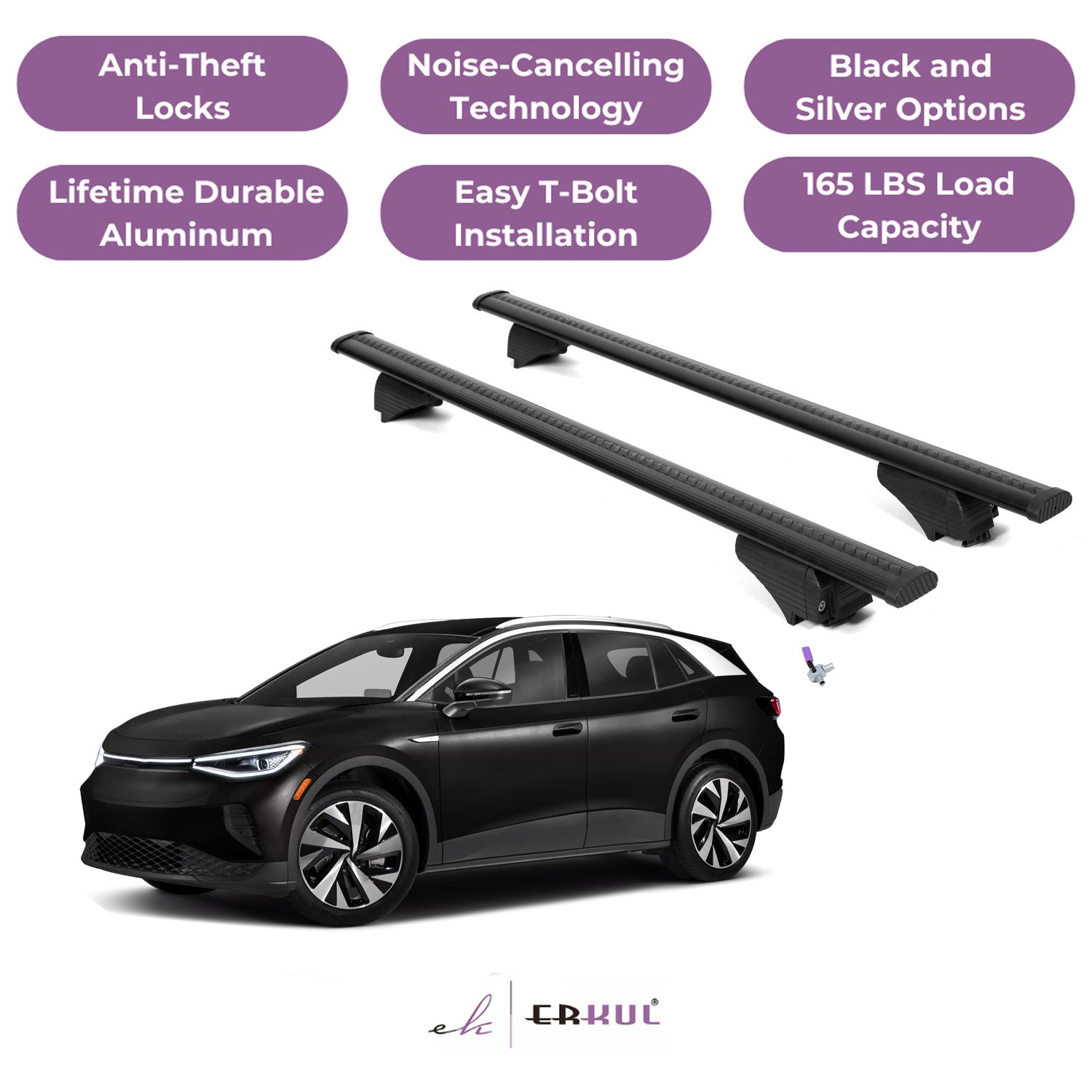 Roof Rack Cross Bars with Extended Bar Design for VW Volkswagen ID.4 2021-2025 - Black