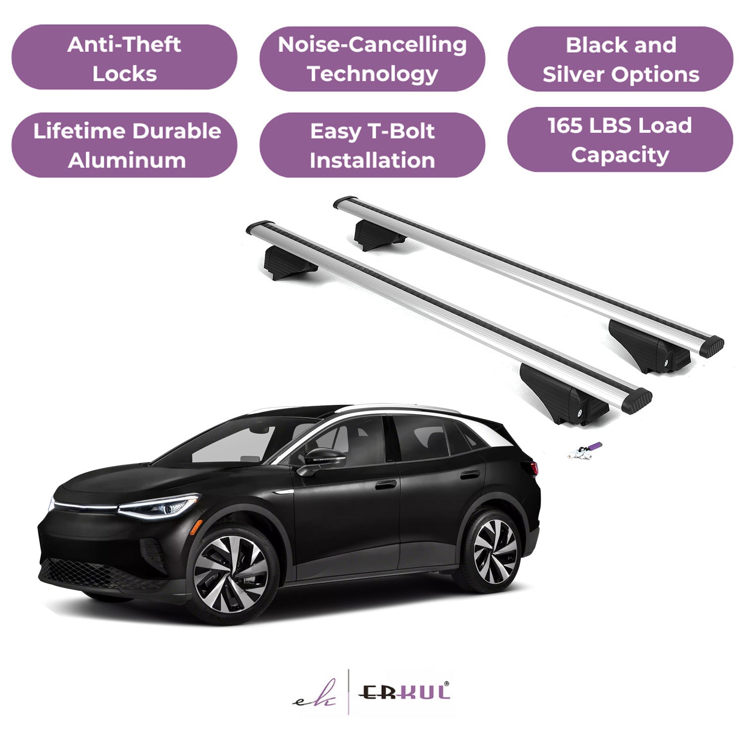 Roof Rack Cross Bars with Extended Bar Design for VW Volkswagen ID.4 2021-2025 - Silver
