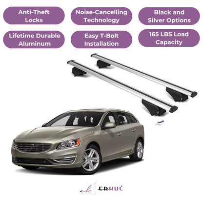 Roof Rack Cross Bars with Extended Bar Design for Volvo V60 2015-2018  - Silver