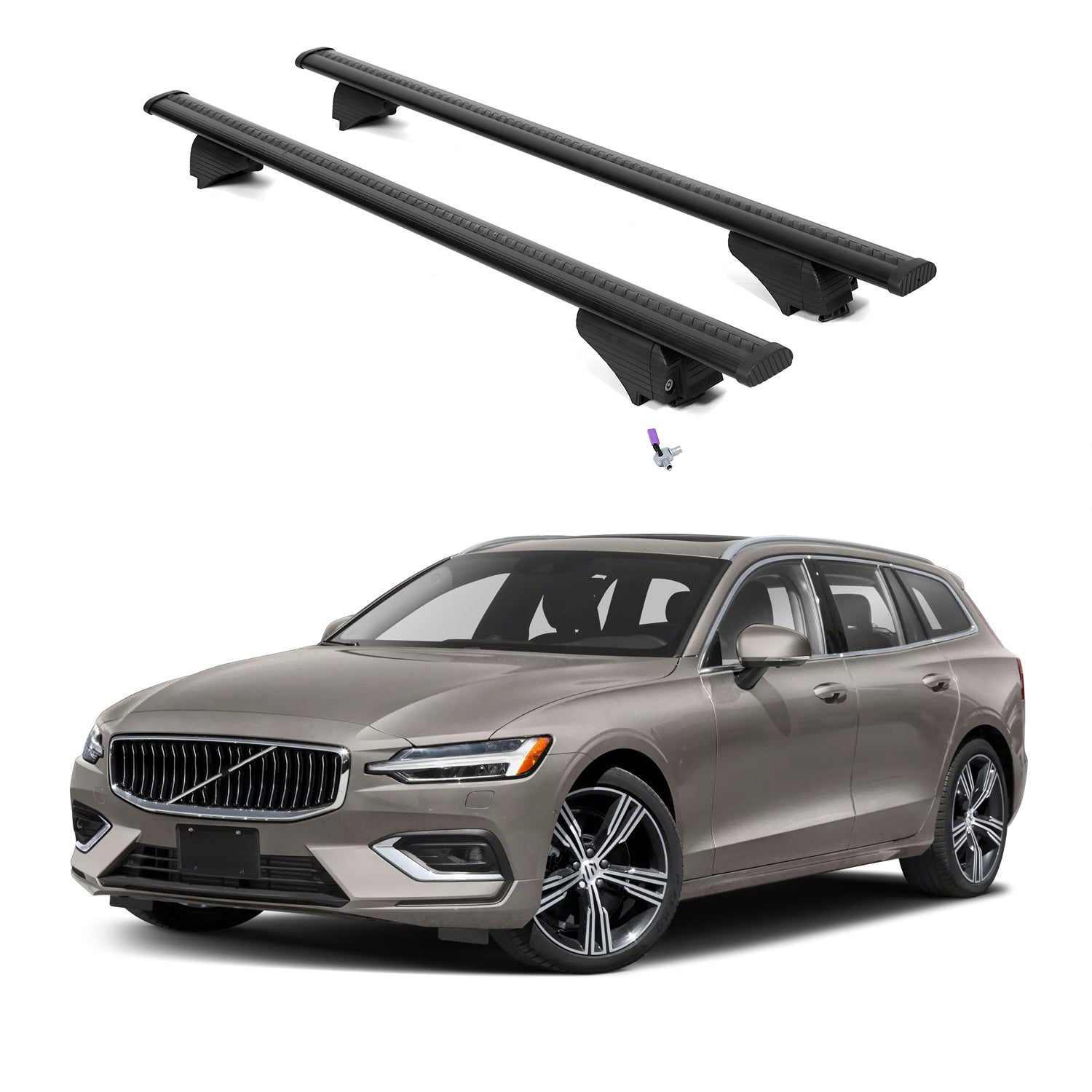 ERKUL Roof Rack Cross Bars for Volvo V60 2019-2025 with Flush Rails - Black