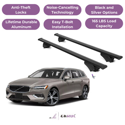 ERKUL Roof Rack Cross Bars for Volvo V60 2019-2025 with Flush Rails - Black