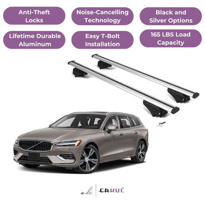 ERKUL Roof Rack Cross Bars for Volvo V60 2019-2025 with Flush Rails - Silver