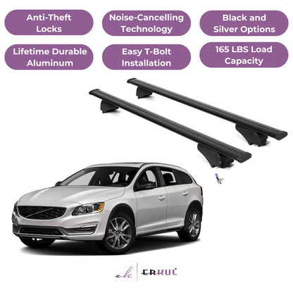 Roof Rack Cross Bars with Extended Bar Design for Volvo V60 Cross Country 2015-2018 - Black