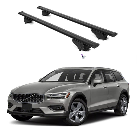 ERKUL Roof Rack Cross Bars for Volvo V60 Cross Country 2019-2024 | Aluminum Crossbars with Anti Theft Lock for Rooftop | Compatible with Flush Rails - Black