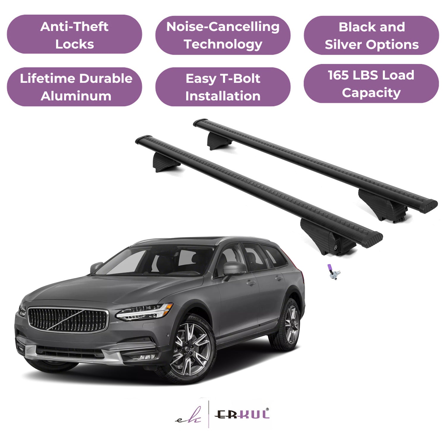 Roof Rack Cross Bars with Extended Bar Design for Volvo V60 Cross Country 2019-2025 - Black