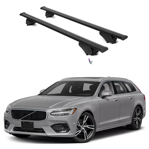 ERKUL Roof Rack Cross Bars for Volvo V90 2017-2022 | Aluminum Crossbars with Anti Theft Lock for Rooftop | Compatible with Flush Rails - Black