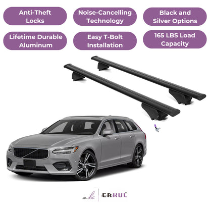 ERKUL Roof Rack Cross Bars for Volvo V90 2017-2022 with Flush Rails - Black