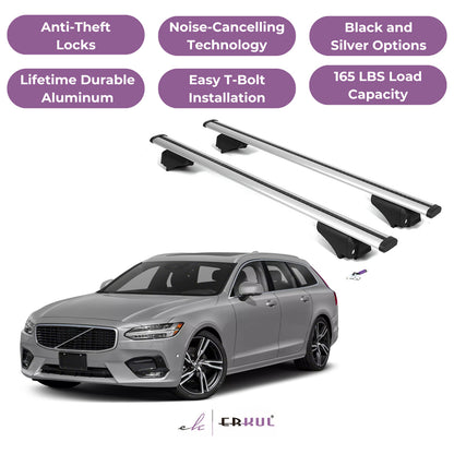 Roof Rack Cross Bars with Extended Bar Design for Volvo V90 2017-2022  - Silver