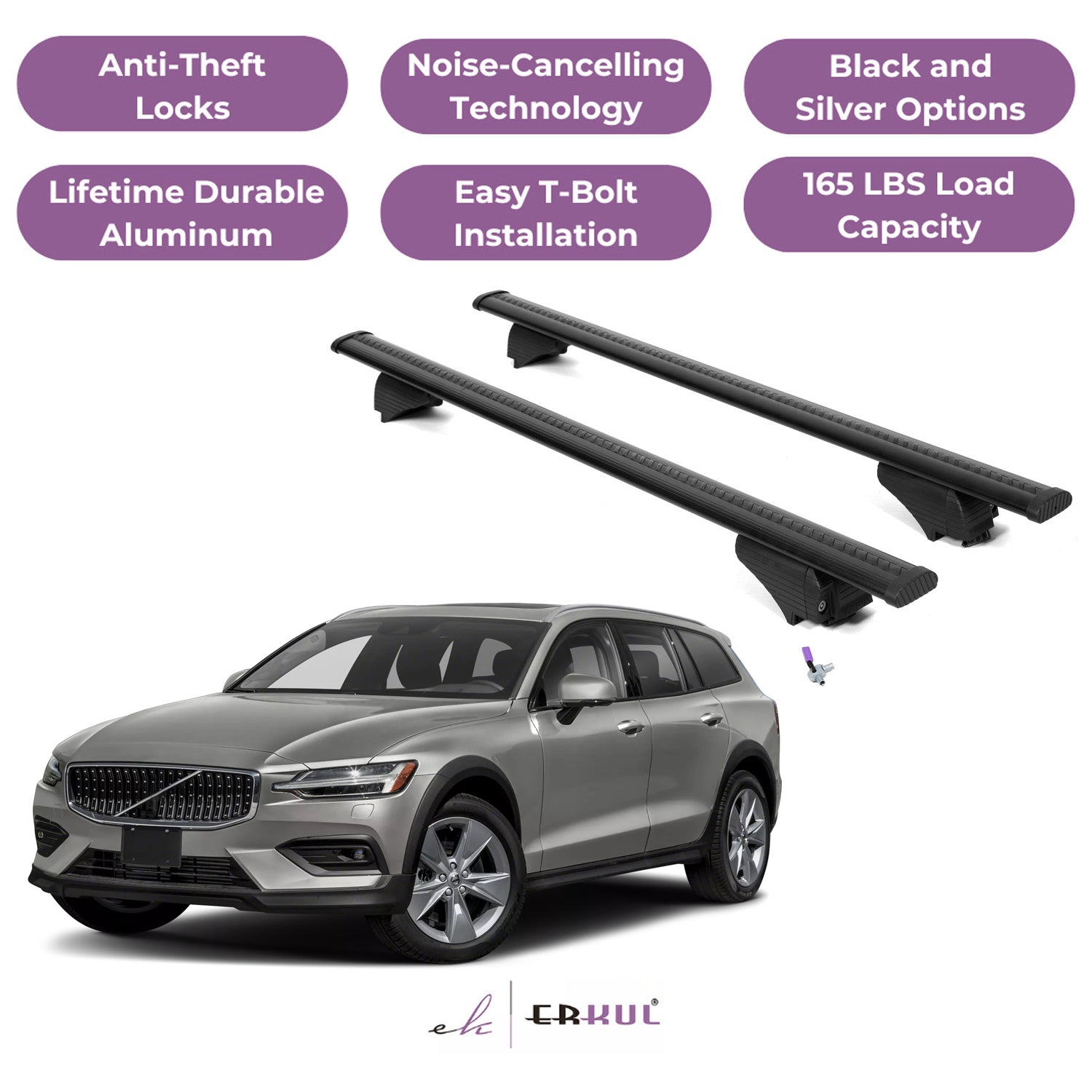 Roof Rack Cross Bars with Extended Bar Design for Volvo V90 Cross Country 2017-2025 - Black