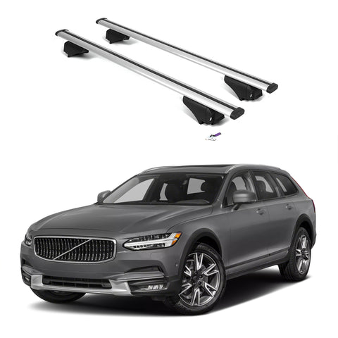 ERKUL Roof Rack Cross Bars for Volvo V90 Cross Country 2017-2024 | Aluminum Crossbars with Anti Theft Lock for Rooftop | Compatible with Flush Rails - Silver