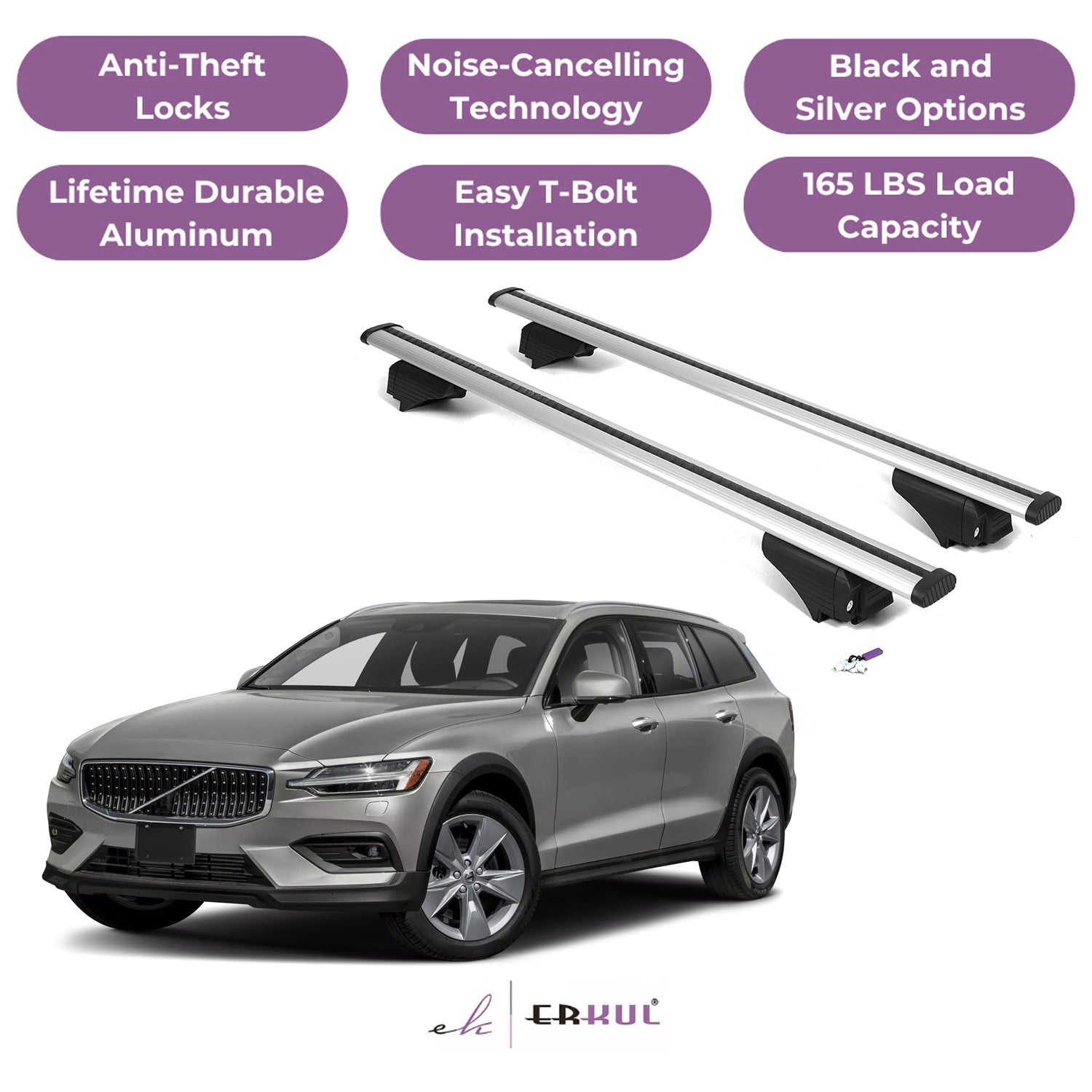 Roof Rack Cross Bars with Extended Bar Design for Volvo V90 Cross Country 2017-2025 - Silver