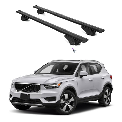 ERKUL Roof Rack Cross Bars for Volvo XC40 2018-2024 | Aluminum Crossbars with Anti Theft Lock for Rooftop | Compatible with Flush Rails - Black