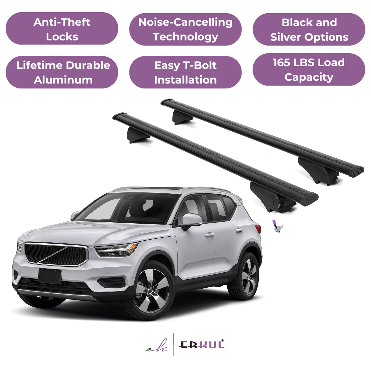 Roof Rack Cross Bars with Extended Bar Design for Volvo XC40 2019-2025  - Black