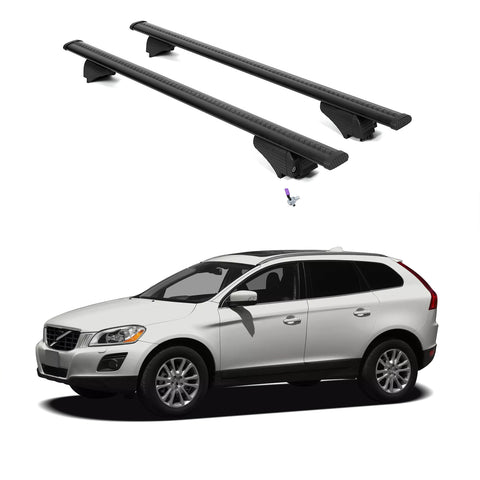 ERKUL Roof Rack Cross Bars for Volvo XC60 2009-2017 | Aluminum Crossbars with Anti Theft Lock for Rooftop | Compatible with Flush Rails - Black