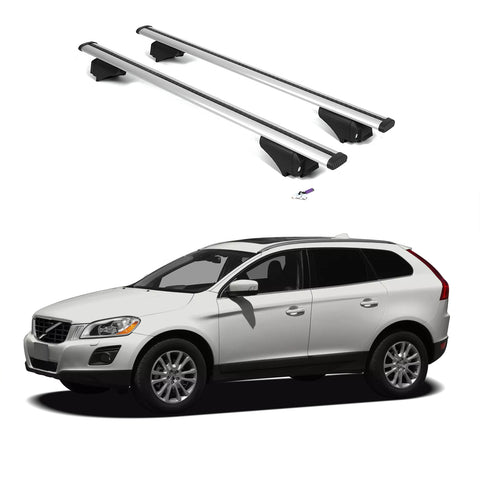 ERKUL Roof Rack Cross Bars for Volvo XC60 2009-2017 | Aluminum Crossbars with Anti Theft Lock for Rooftop | Compatible with Flush Rails - Silver